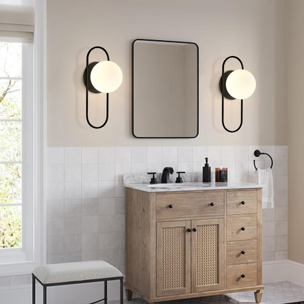 Mid‑Century Globe Glass Wall Sconce Pair
