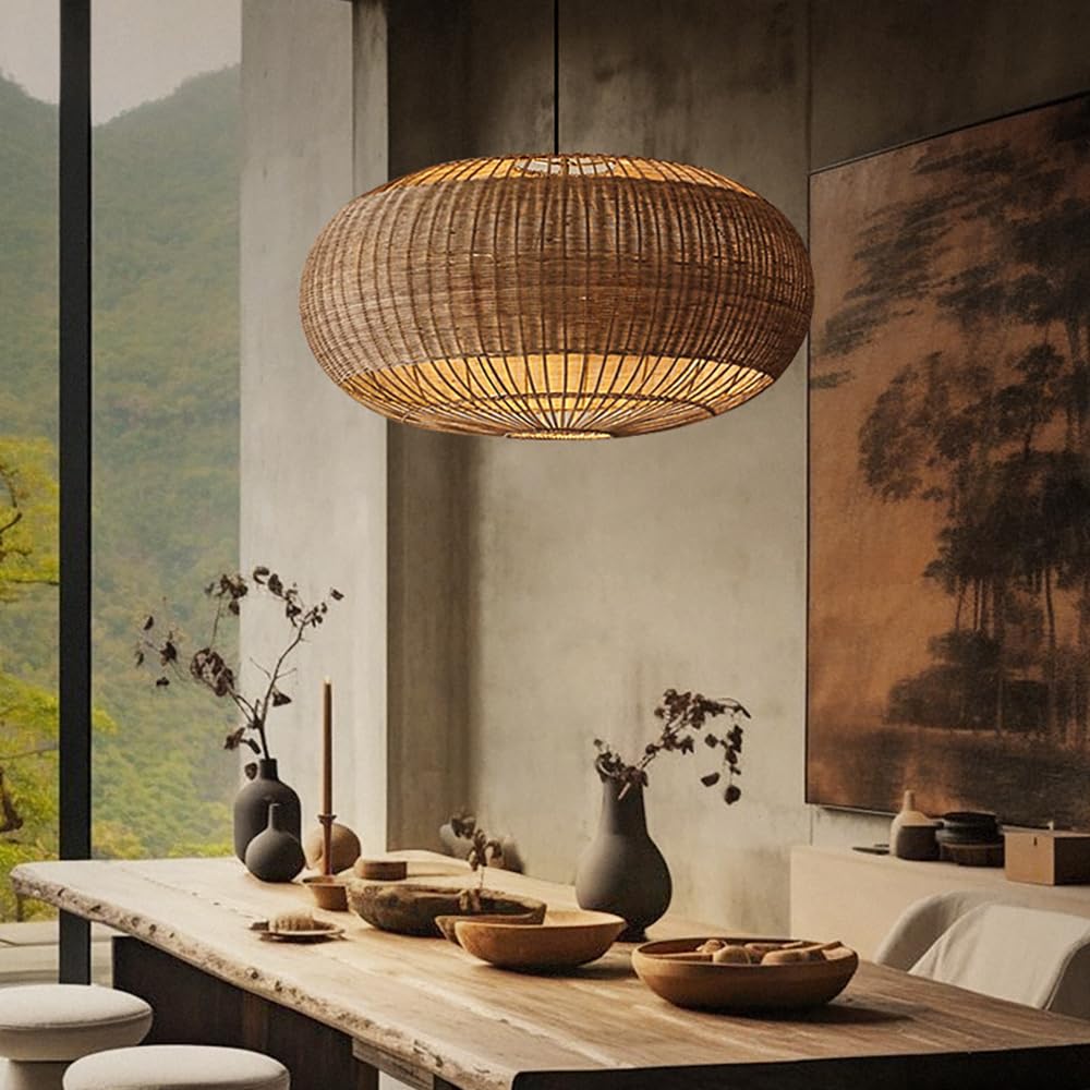 Adjustable Handwoven Rattan Pendant Light Fixture