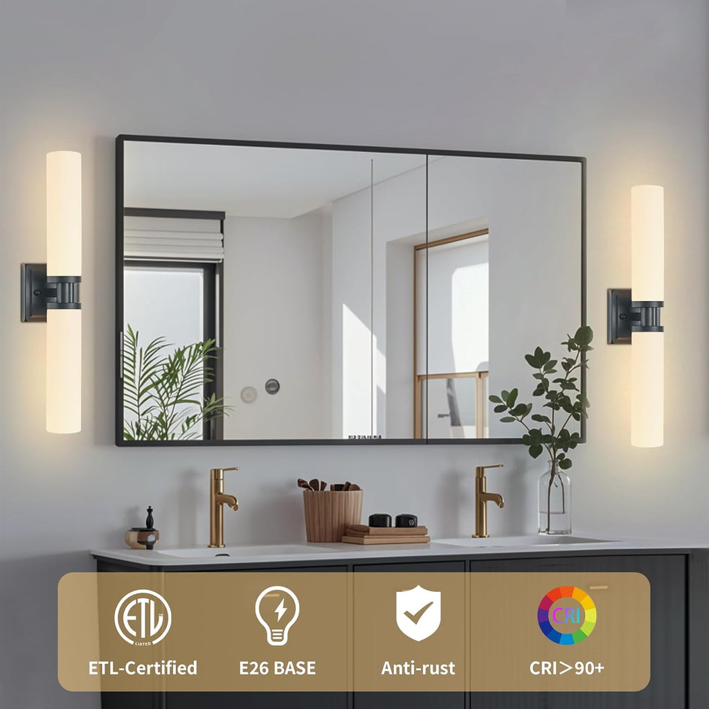 Modern Black Glass Wall Sconce Two‑Pack