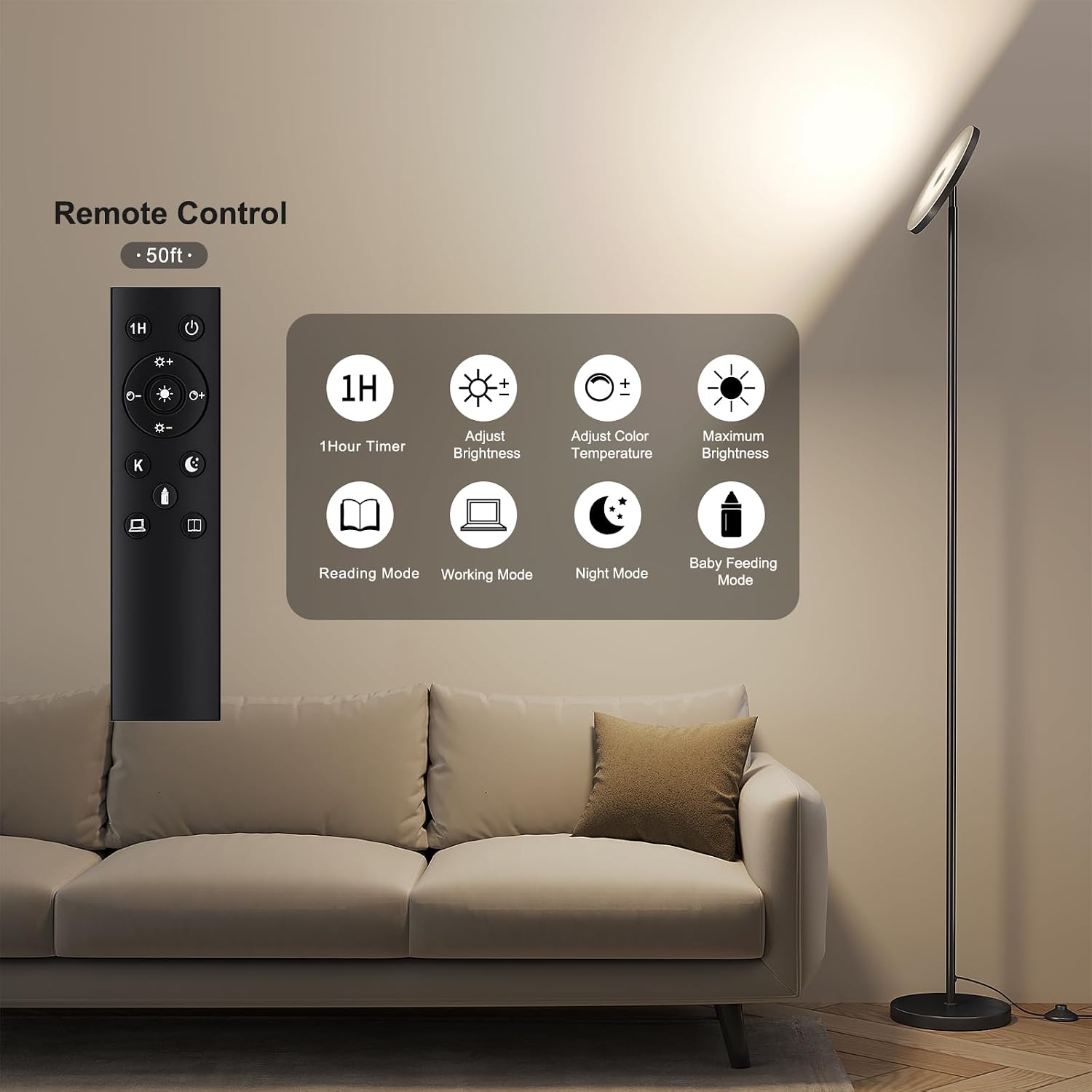 Remote‑Controlled LED Living‑Room Floor Lamp