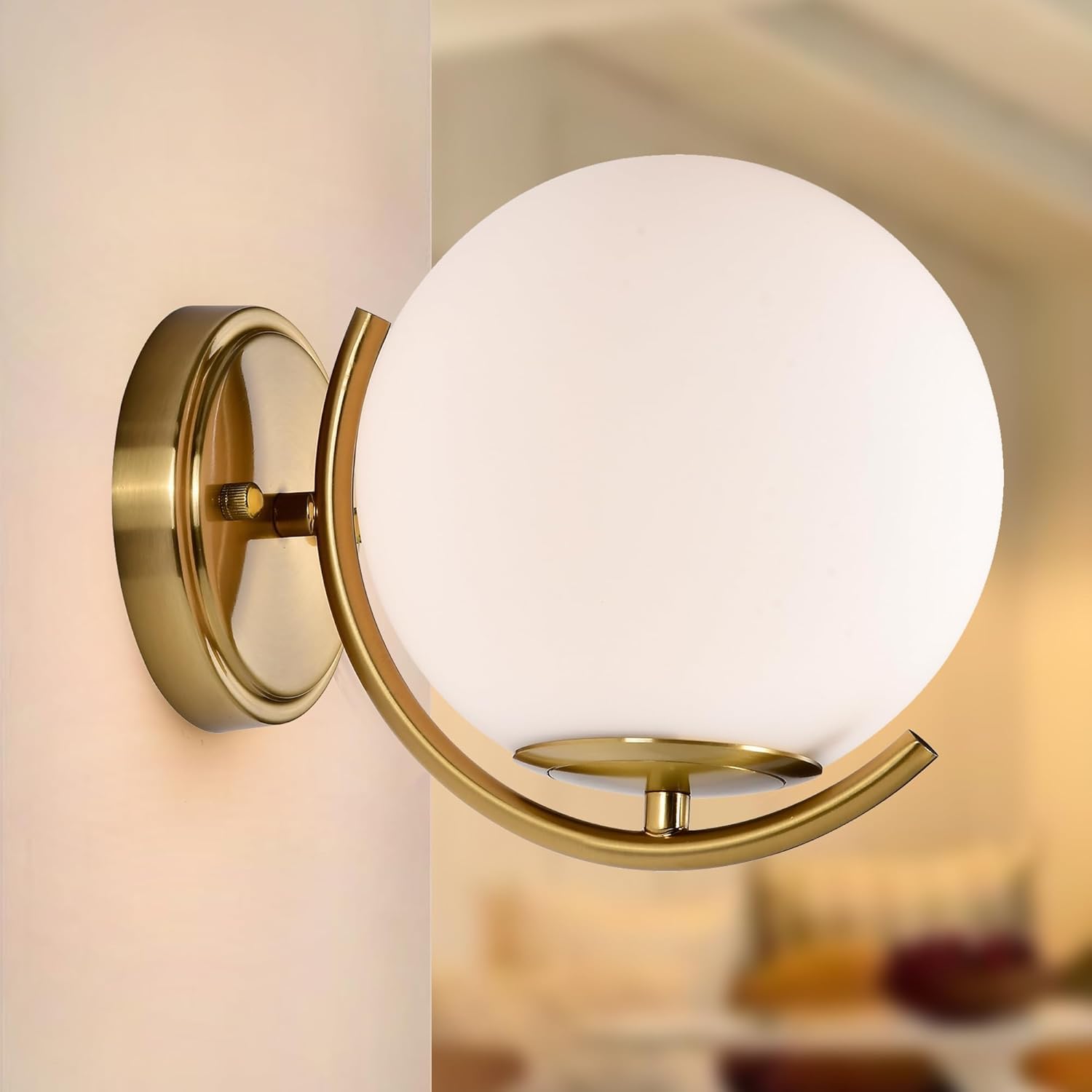 Gold Globe Glass Mid‑Century Wall Sconce
