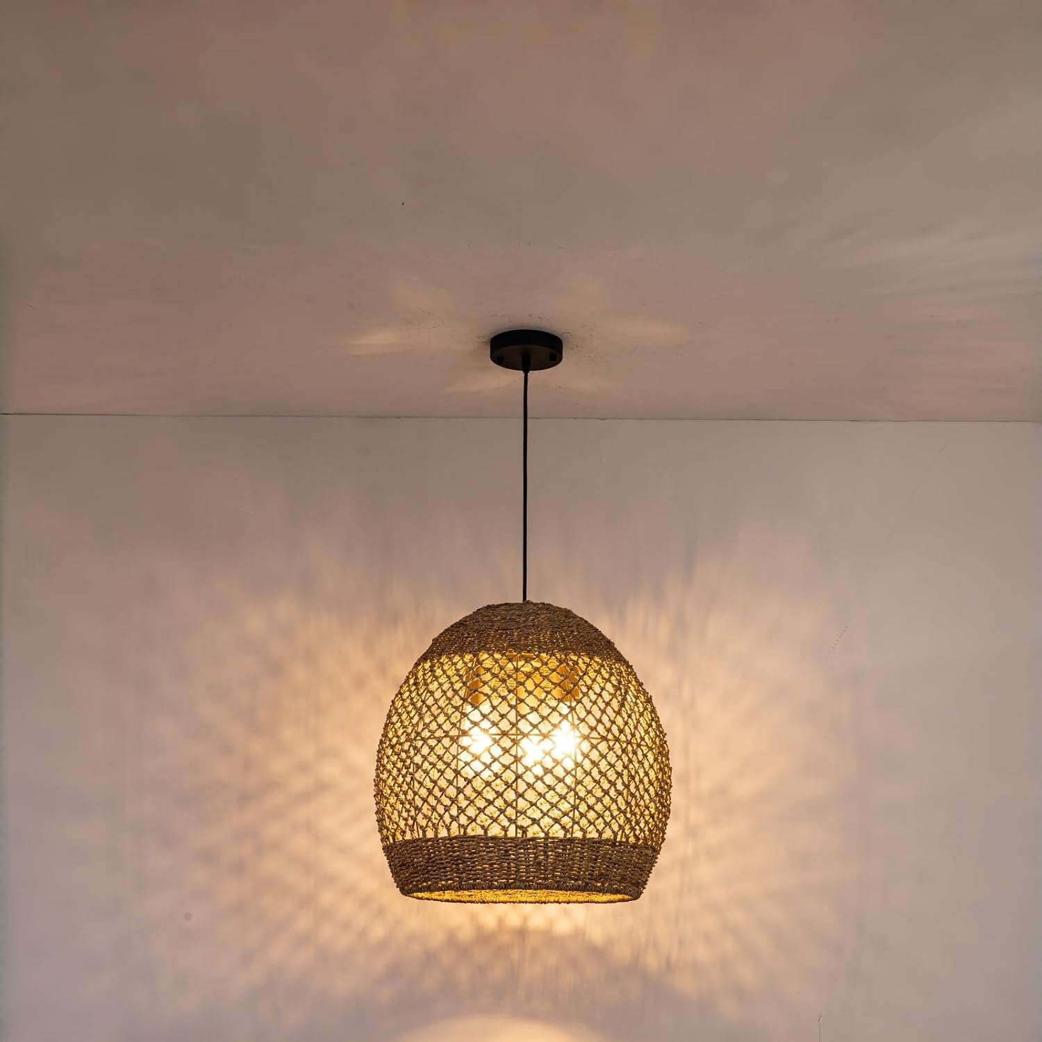 Hand‑Woven Rattan Hanging Pendant Light
