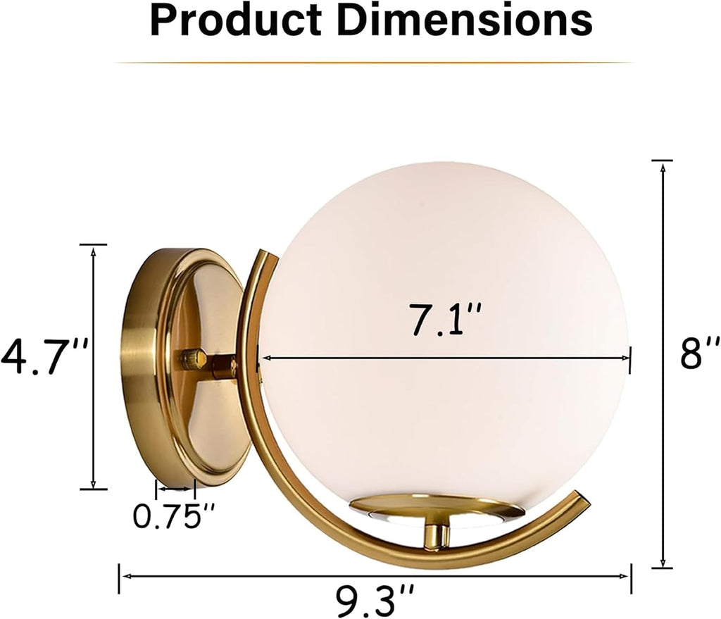 Gold Globe Glass Mid‑Century Wall Sconce