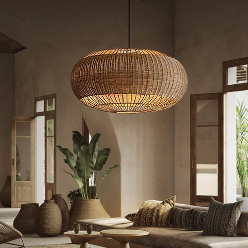 Adjustable Handwoven Rattan Pendant Light Fixture