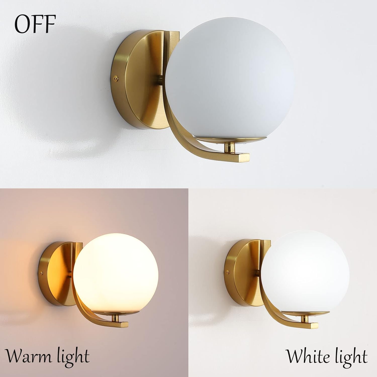 Modern Gold Globe Glass Wall Sconce Set