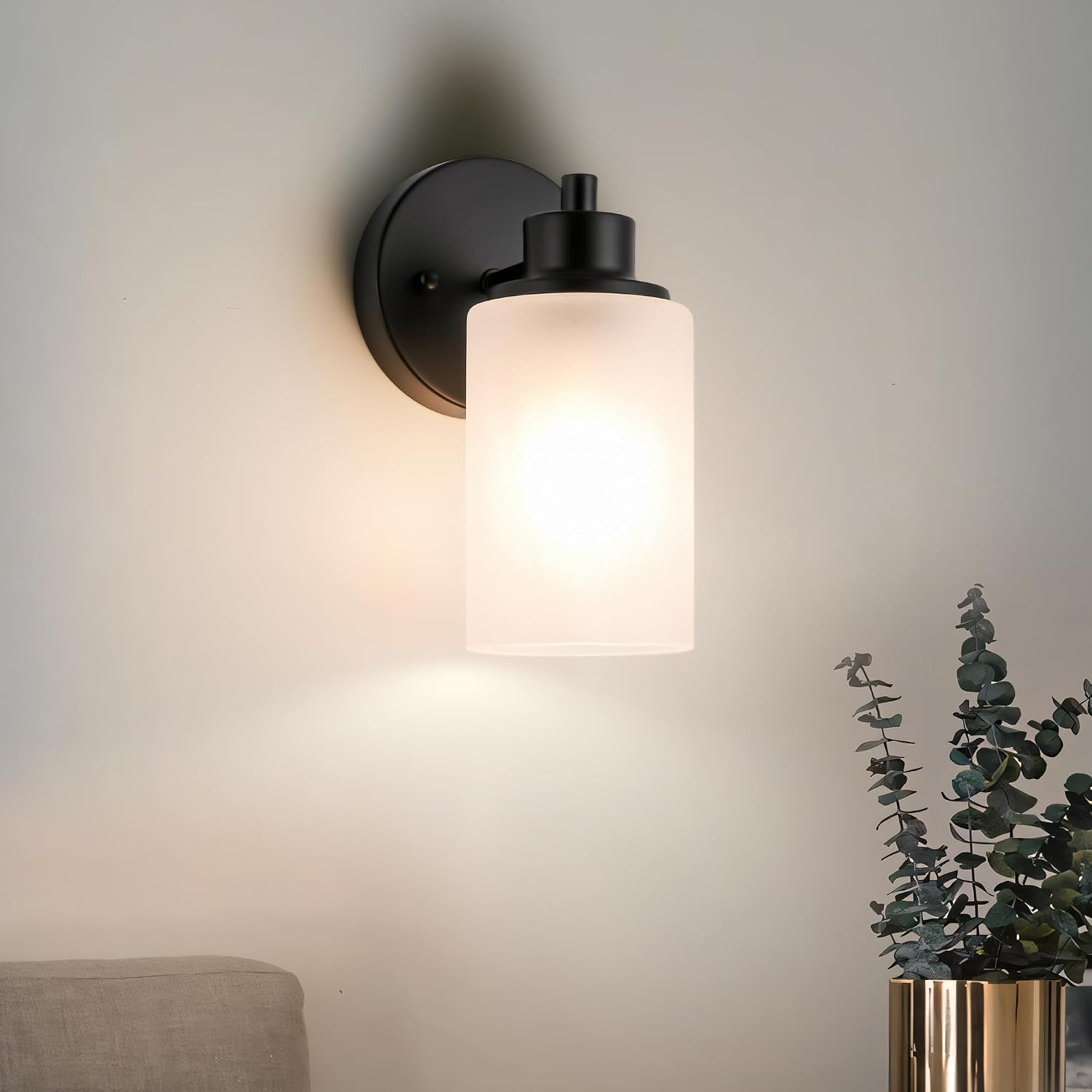 Vintage Black Glass Wall Sconce Light Set