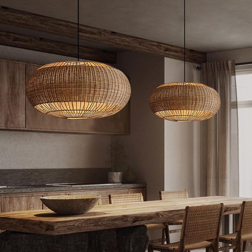 Adjustable Handwoven Rattan Pendant Light Fixture