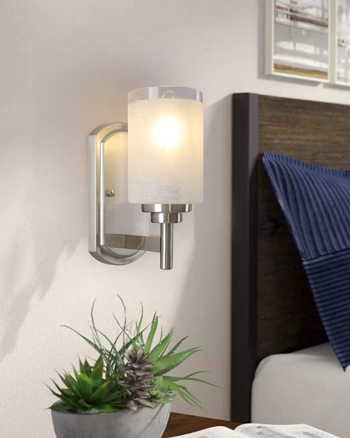 Glass Bathroom Wall Sconce Lighting Pair