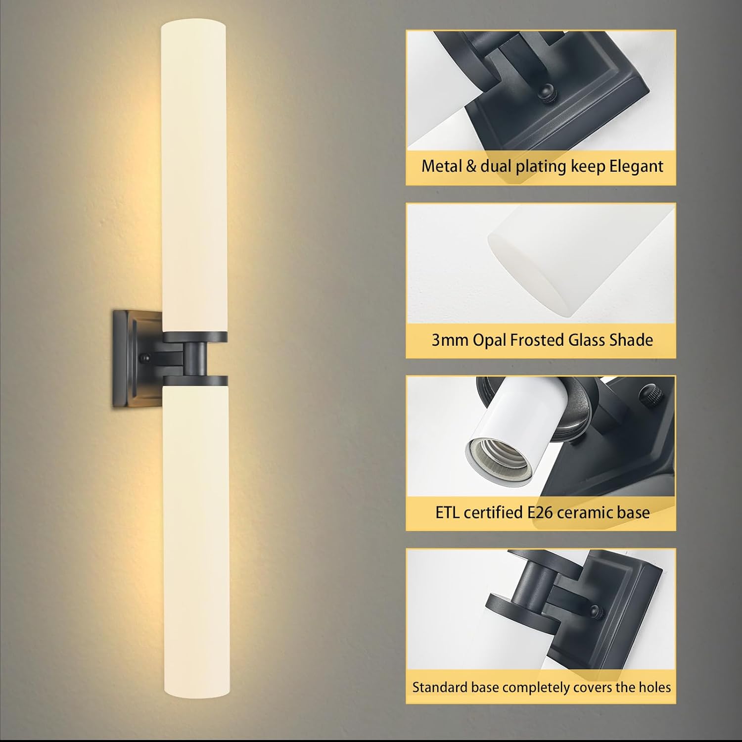 Modern Black Glass Wall Sconce Two‑Pack