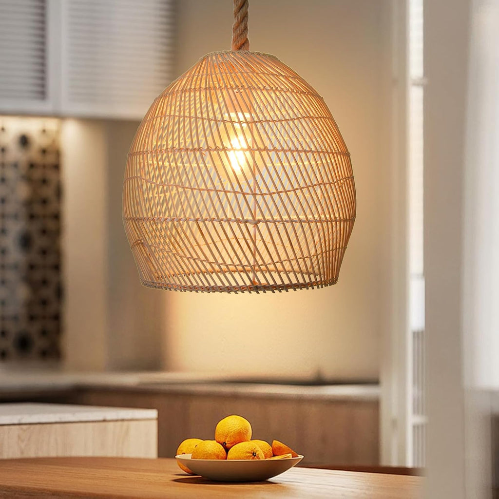 Hand‑Woven Natural Rattan Pendant Light