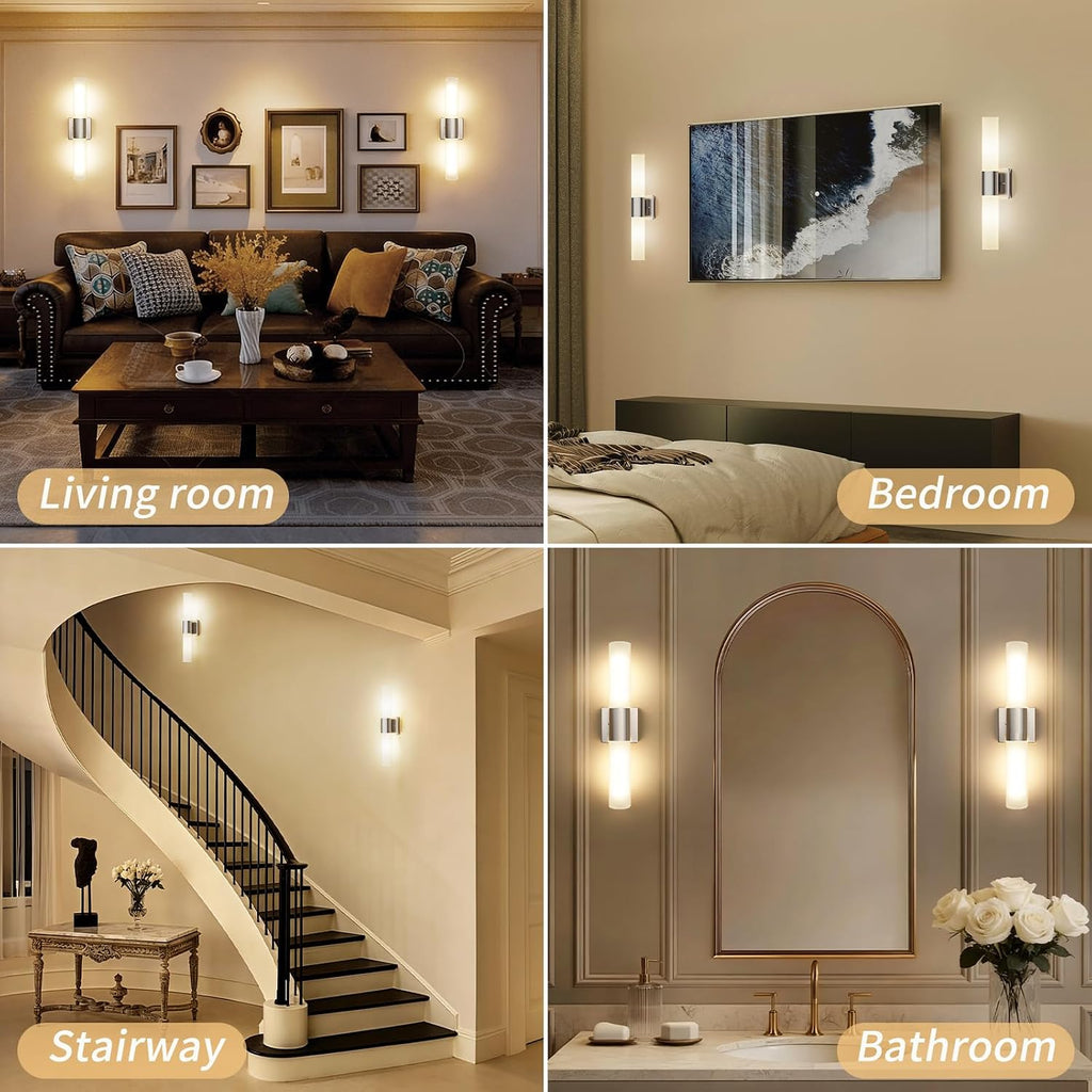 Silver Frosted‑Glass Bathroom Wall Sconce