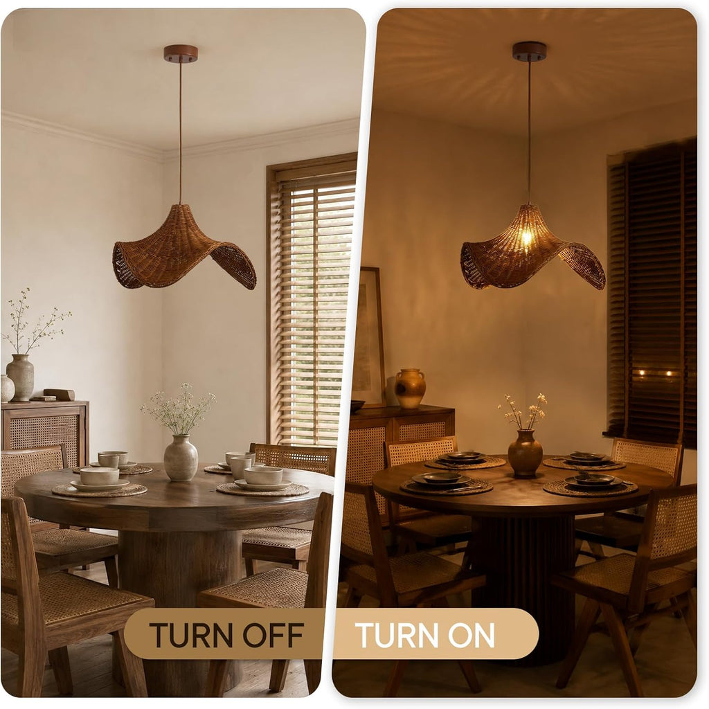Hand‑Woven Boho Rattan Hanging Chandelier
