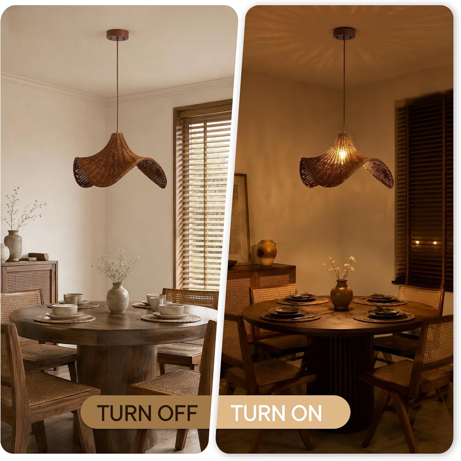 Hand‑Woven Boho Rattan Hanging Chandelier