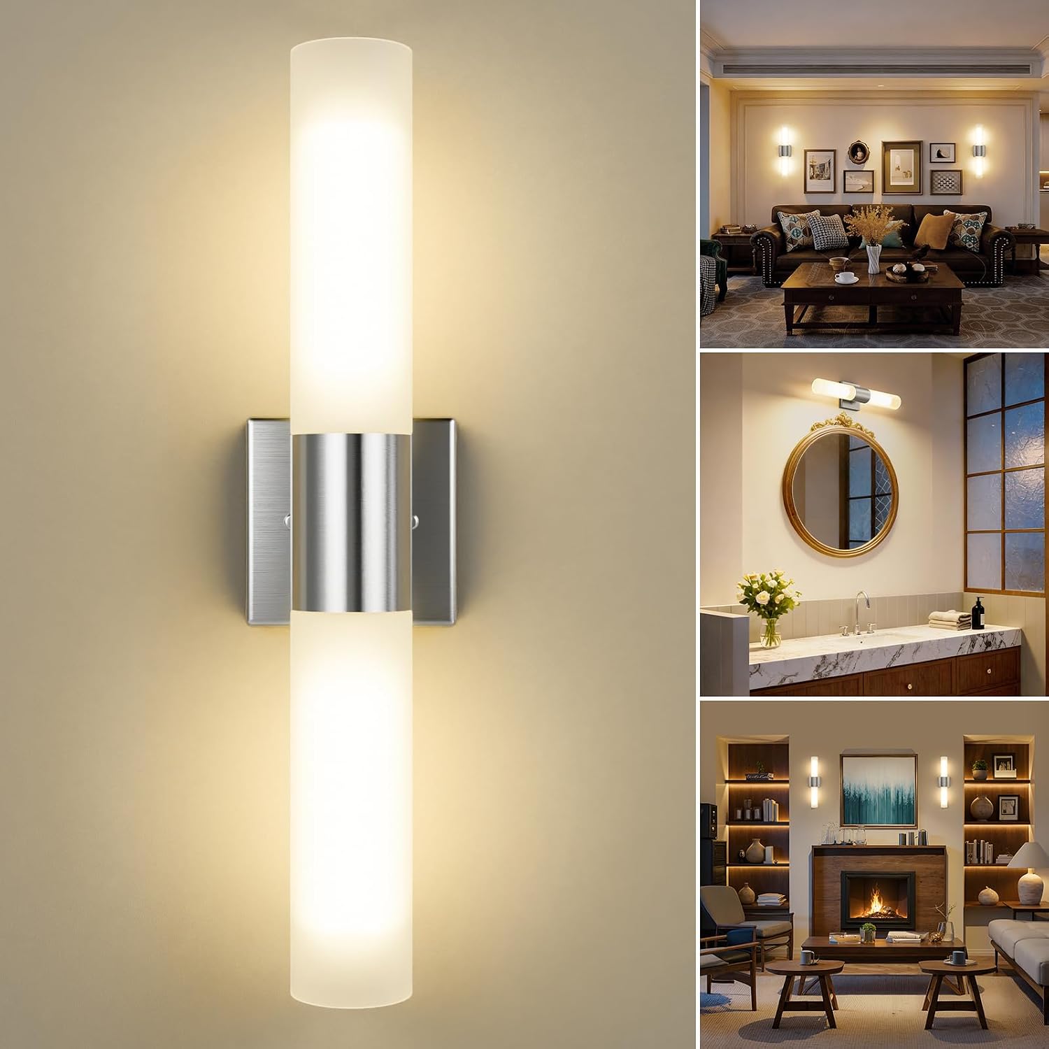 Silver Frosted‑Glass Bathroom Wall Sconce