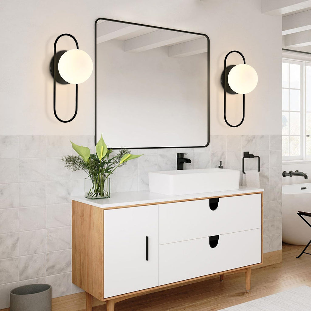 Mid‑Century Globe Glass Wall Sconce Pair