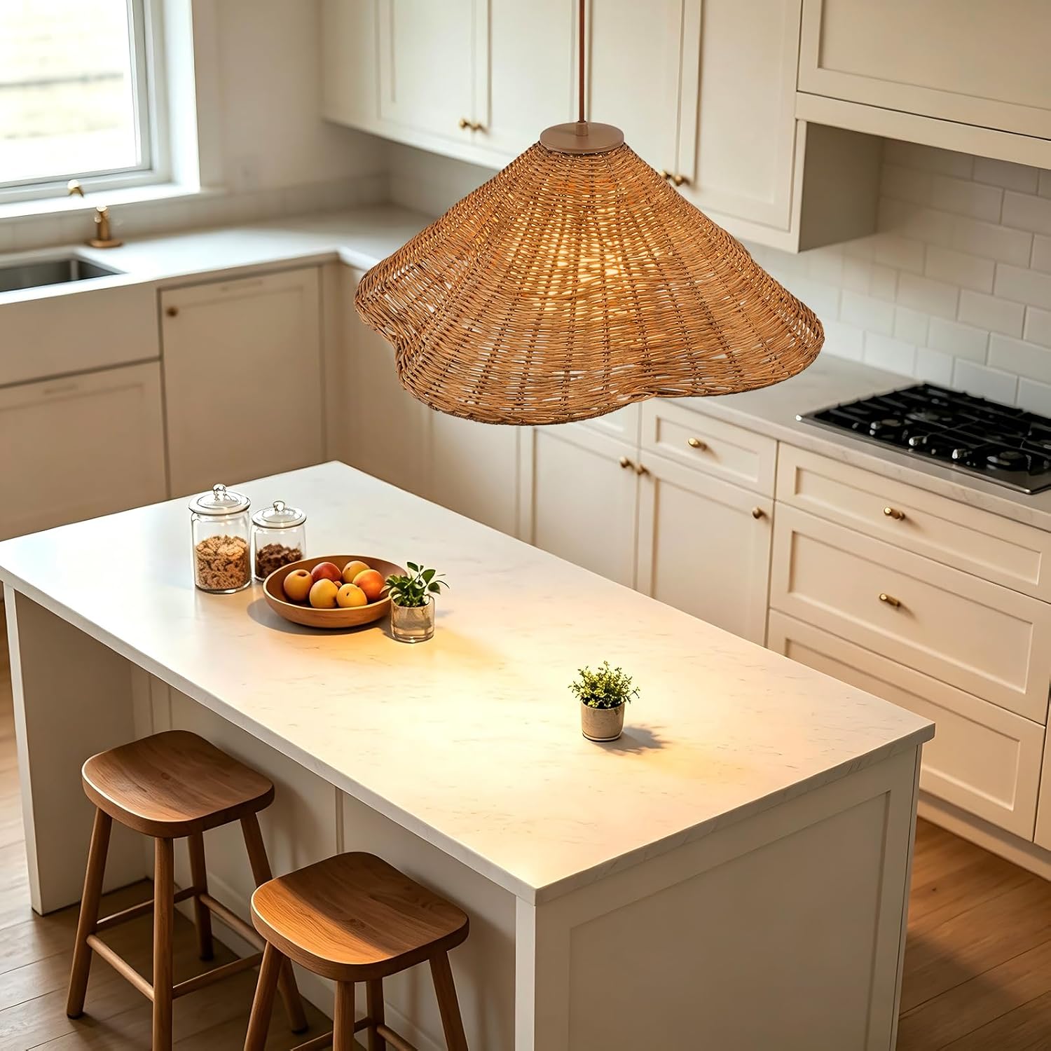 Hand‑Woven Boho Rattan Pendant Light Fixture