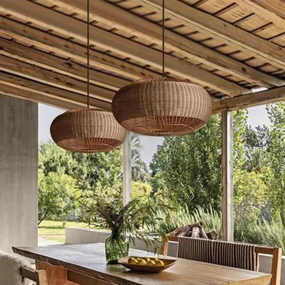 Adjustable Handwoven Rattan Pendant Light Fixture