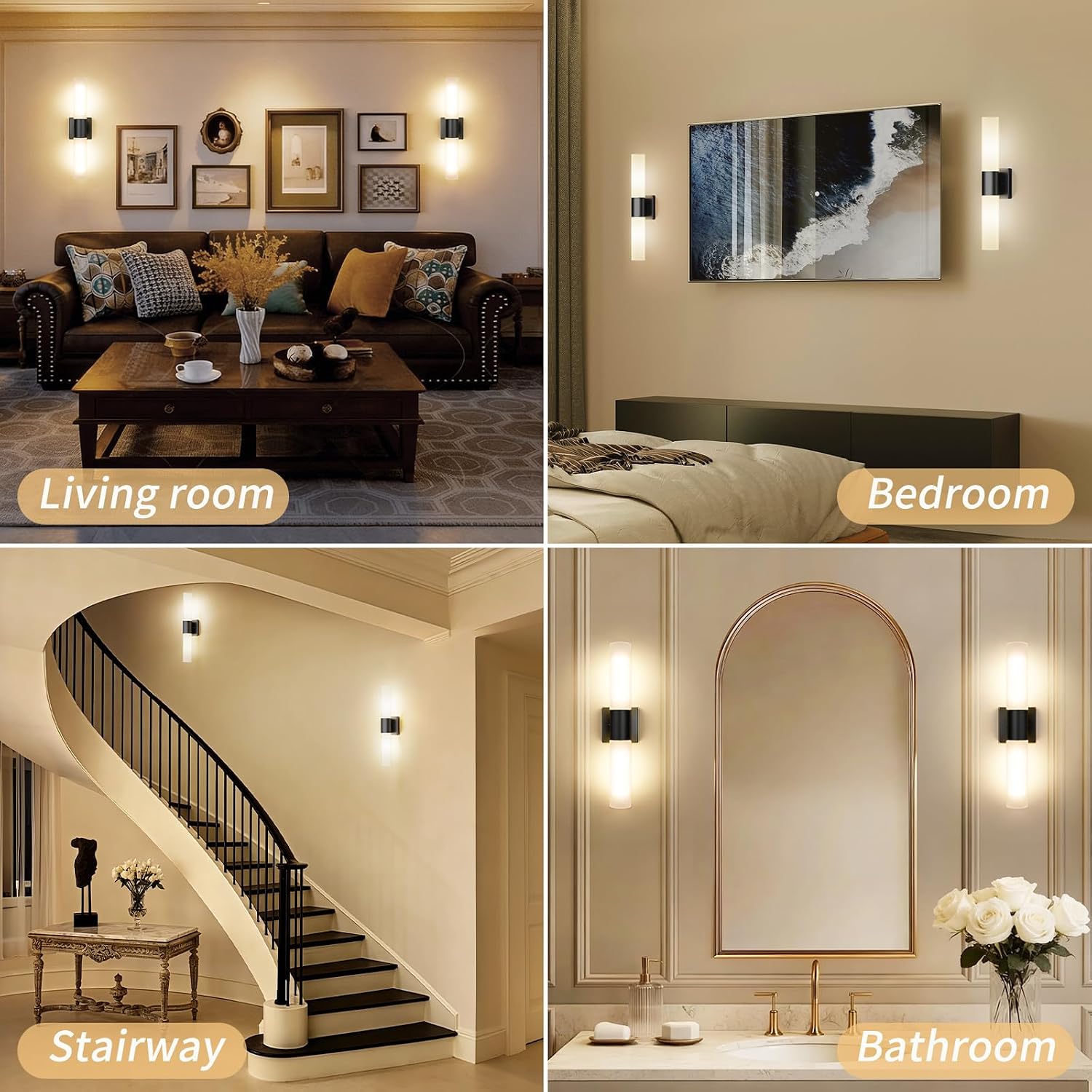 Black Frosted‑Glass Bathroom Sconce Pair