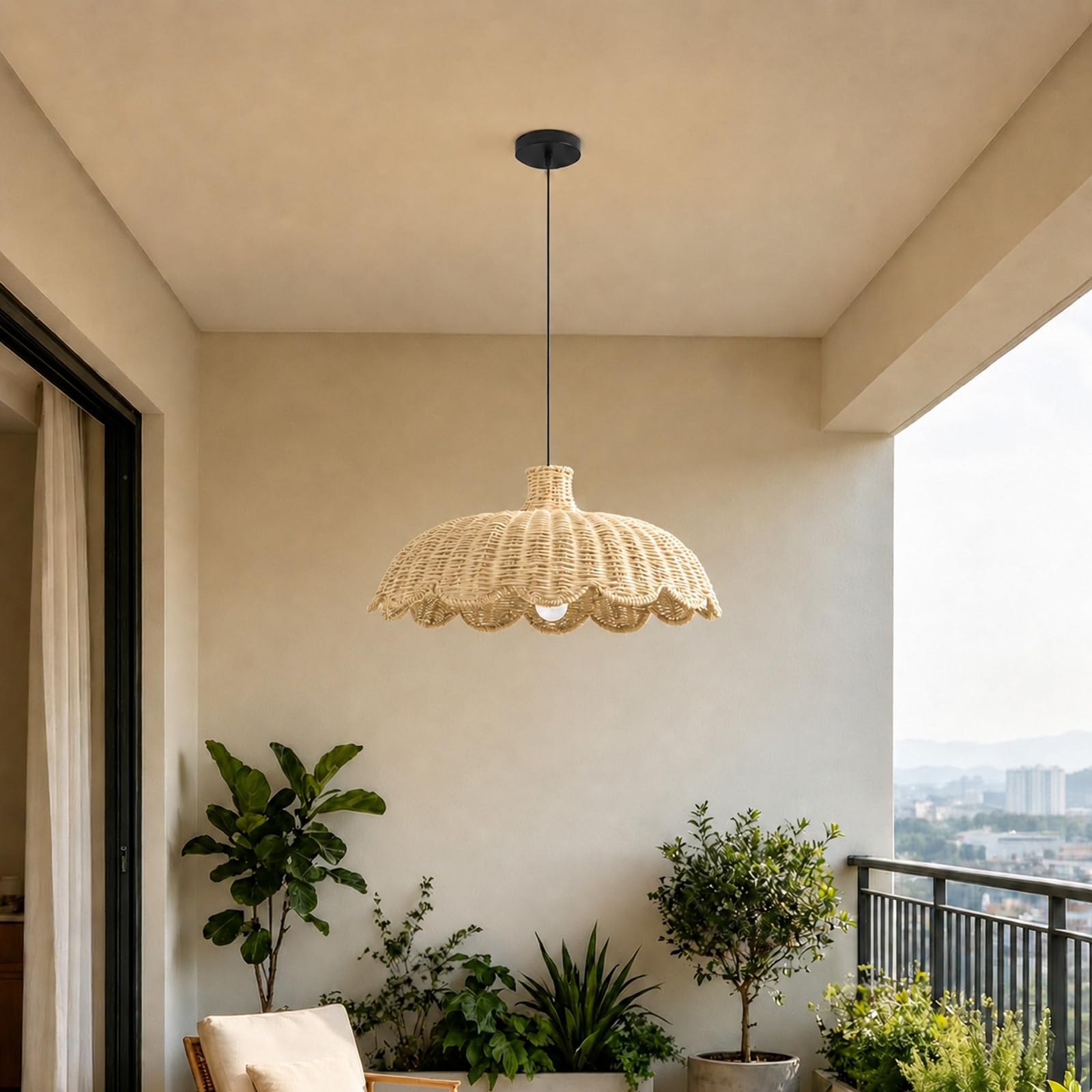 Scalloped Rattan Shade Dining‑Room Pendant Light