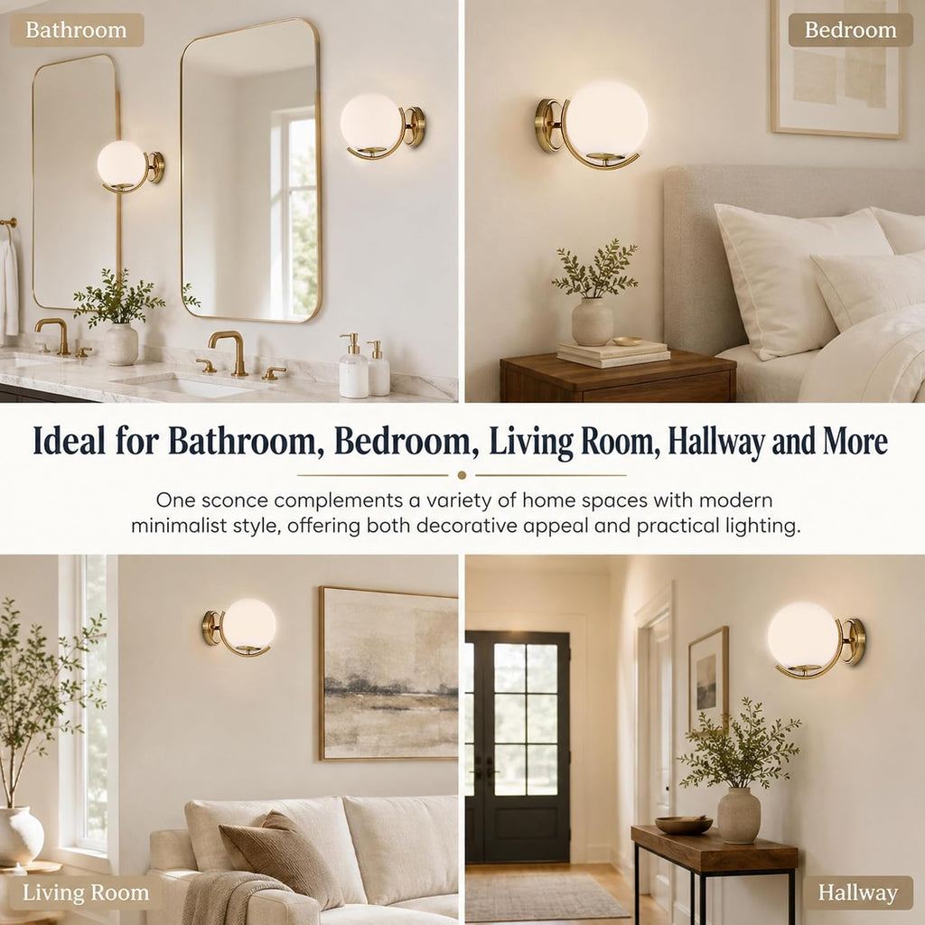 Gold Globe Glass Mid‑Century Wall Sconce