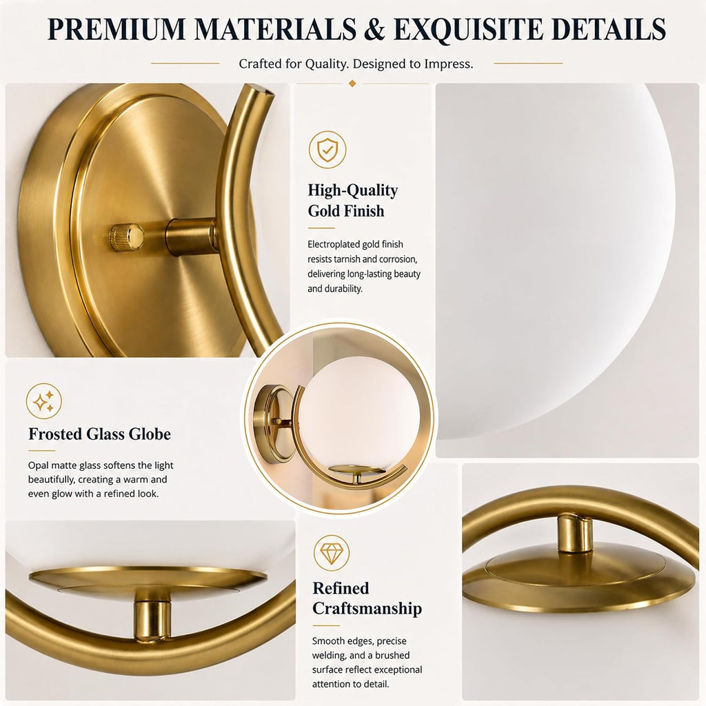 Gold Globe Glass Mid‑Century Wall Sconce
