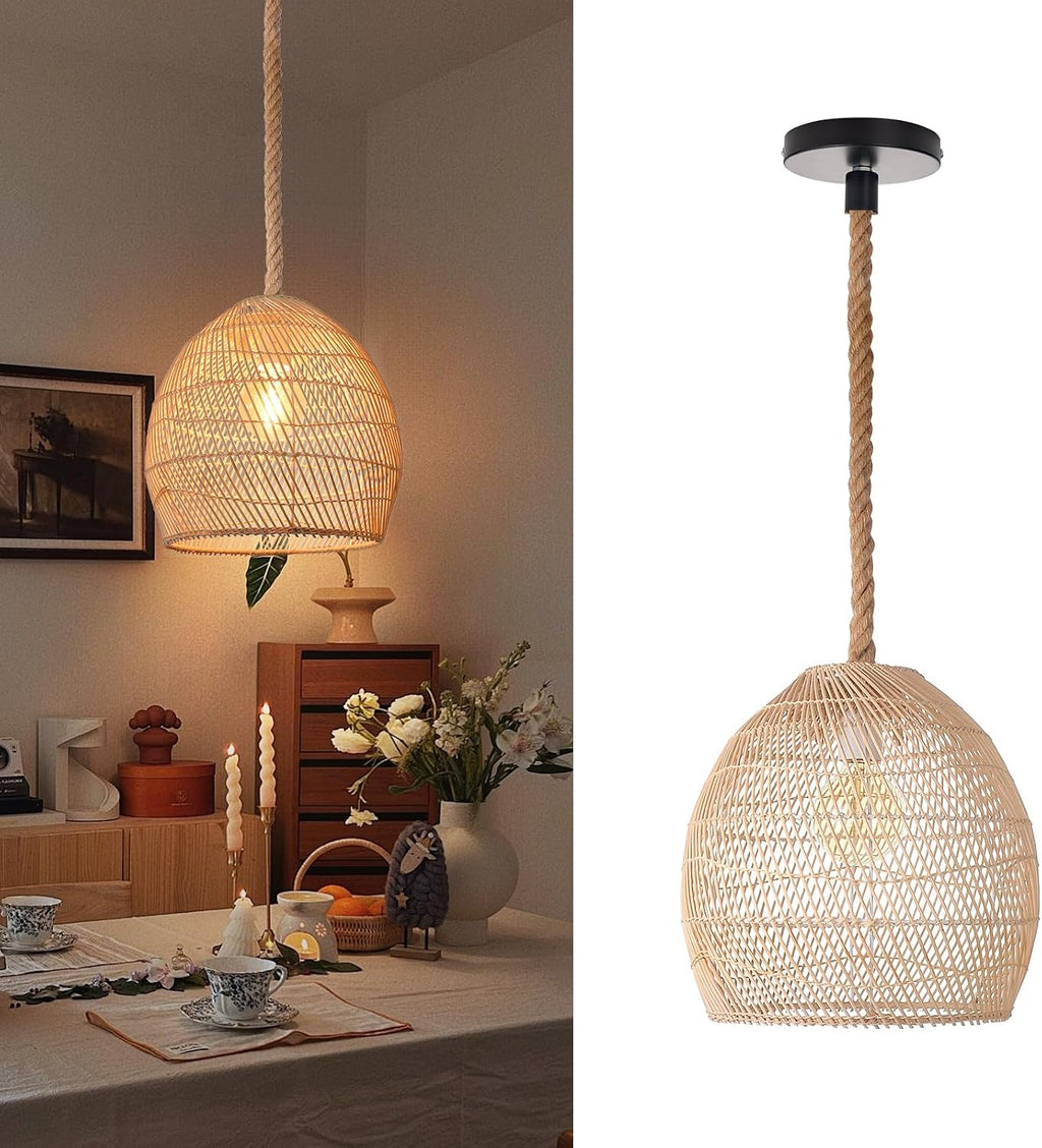 Hand‑Woven Natural Rattan Pendant Light