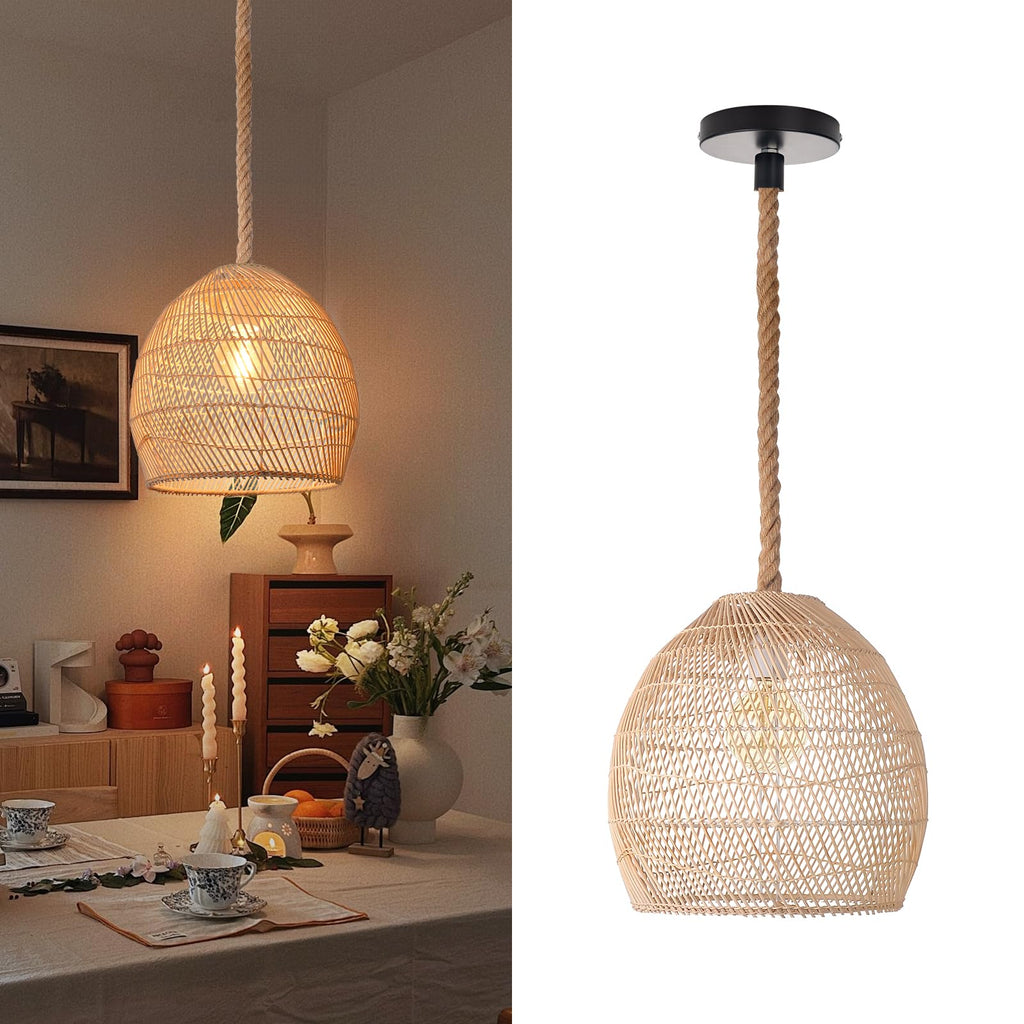 Hand‑Woven Natural Rattan Pendant Light