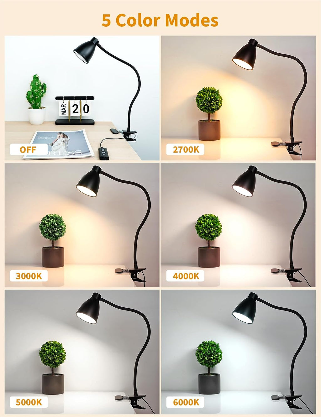 Dimmable Multi‑Color LED Reading Desk Lamp