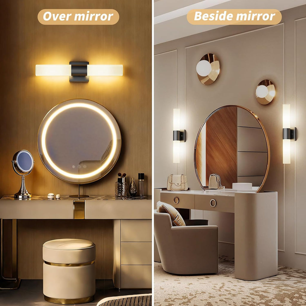 Black Frosted‑Glass Bathroom Sconce Pair