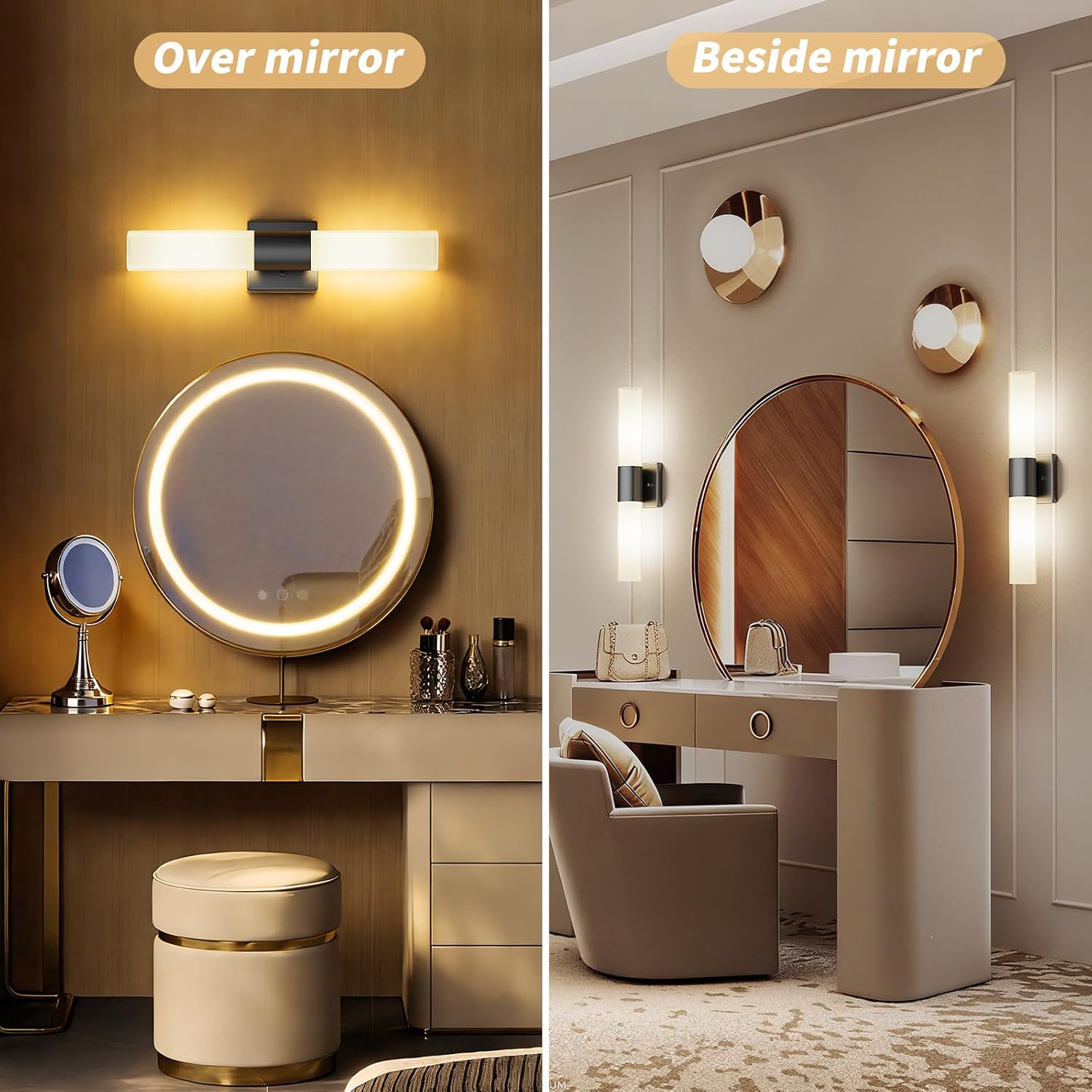 Black Frosted‑Glass Bathroom Sconce Pair