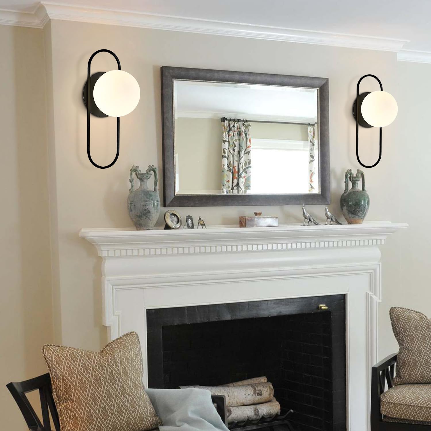 Mid‑Century Globe Glass Wall Sconce Pair