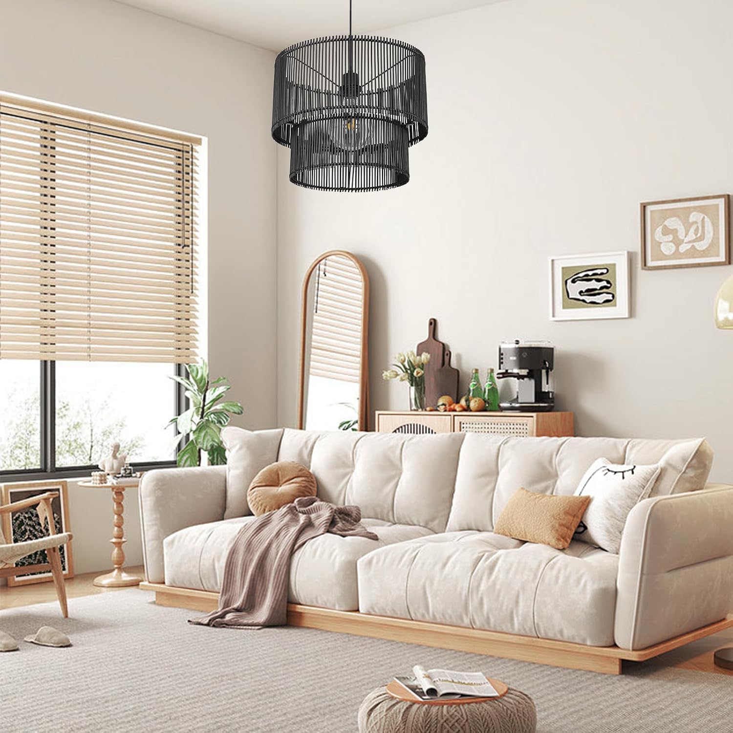 Natural Woven Rattan Hanging Pendant Light