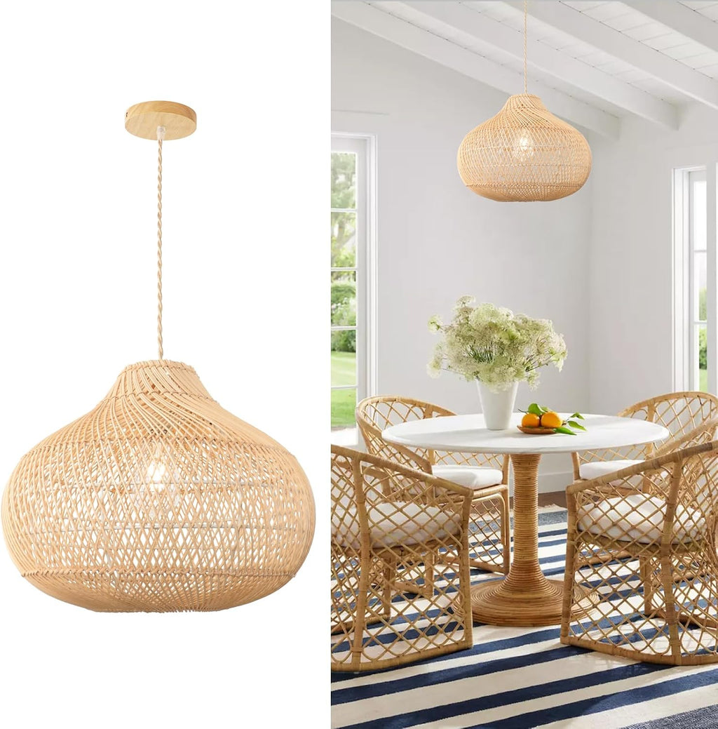 Hand‑Woven Rattan Boho Pendant Light