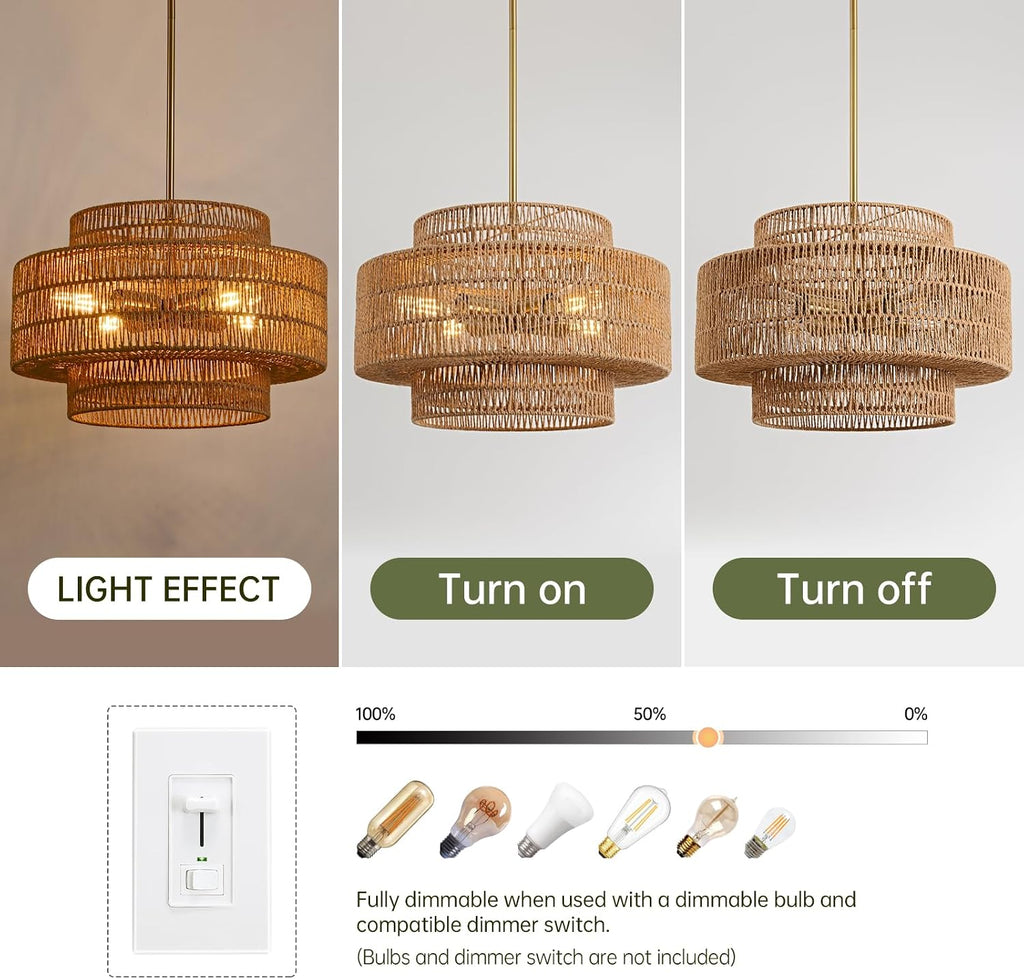 Large Boho Rattan Dining‑Room Pendant Light