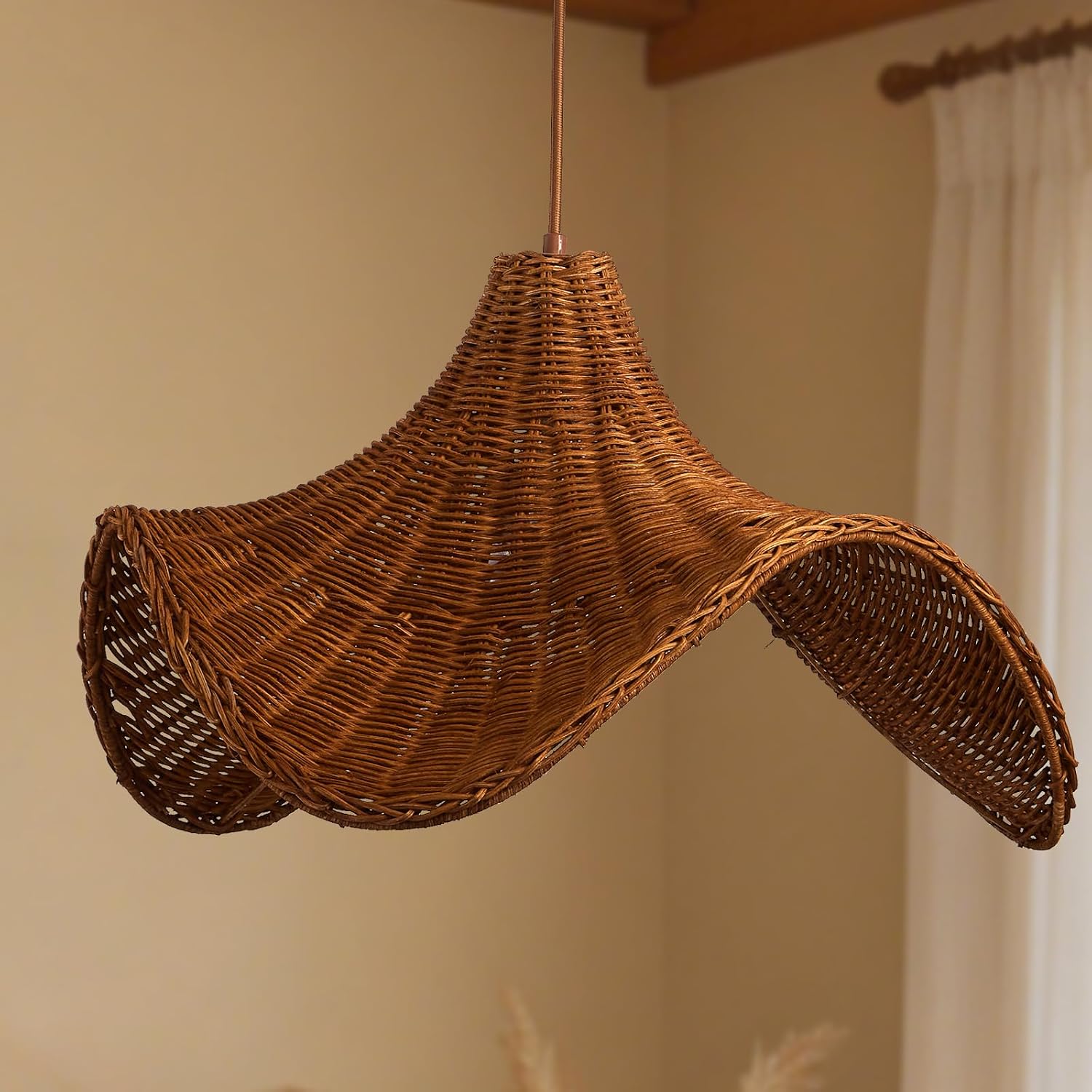 Hand‑Woven Boho Rattan Hanging Chandelier