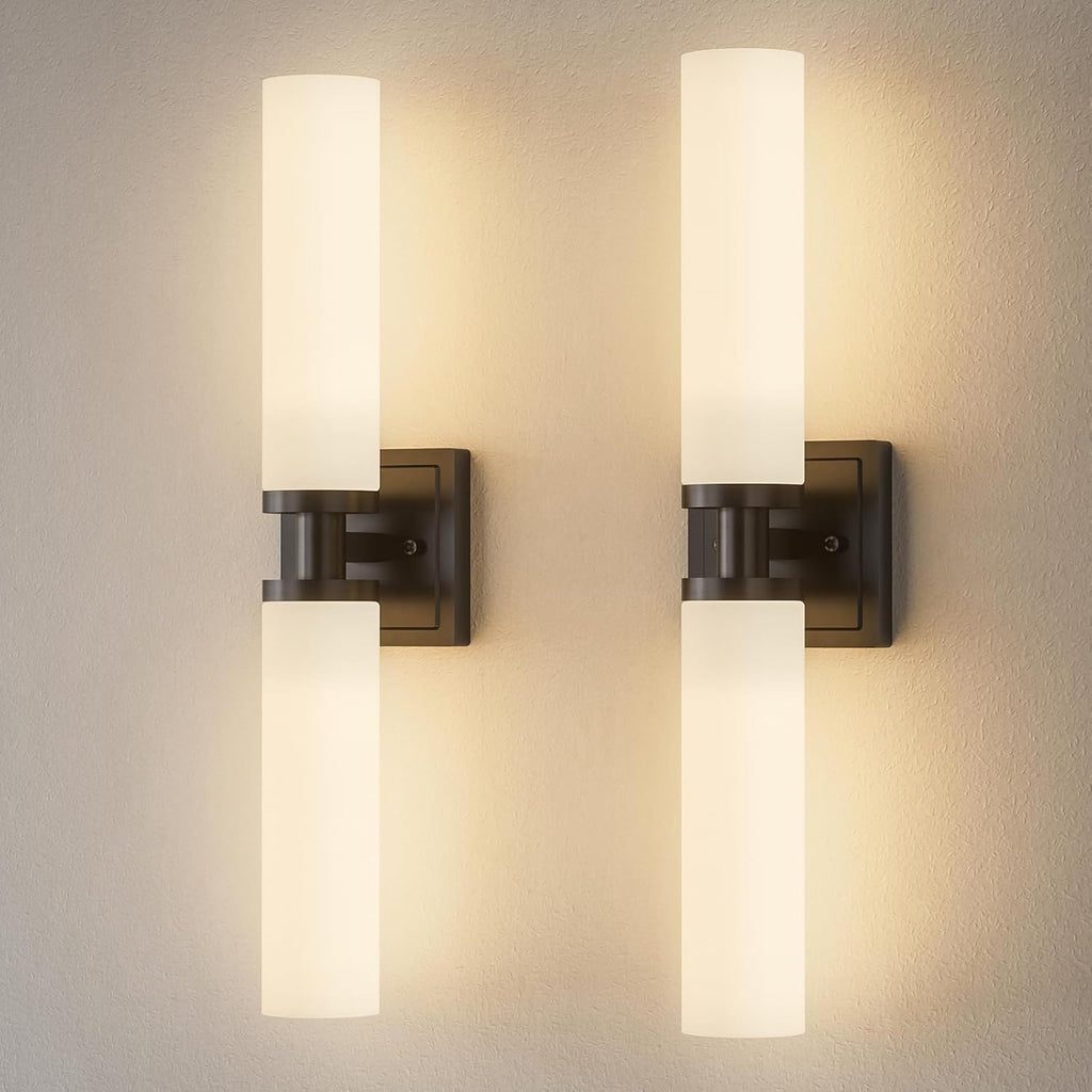 Modern Black Glass Wall Sconce Two‑Pack