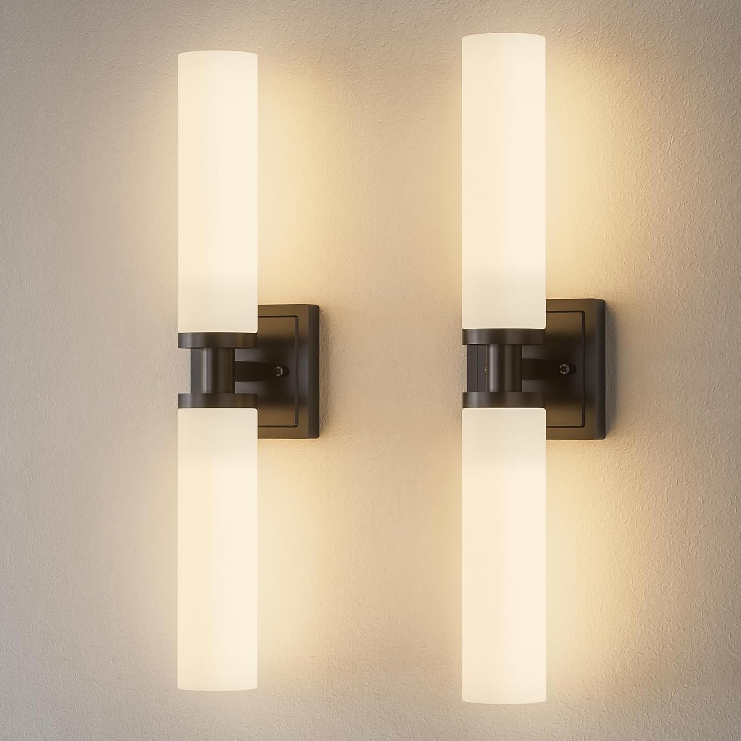 Modern Black Glass Wall Sconce Two‑Pack