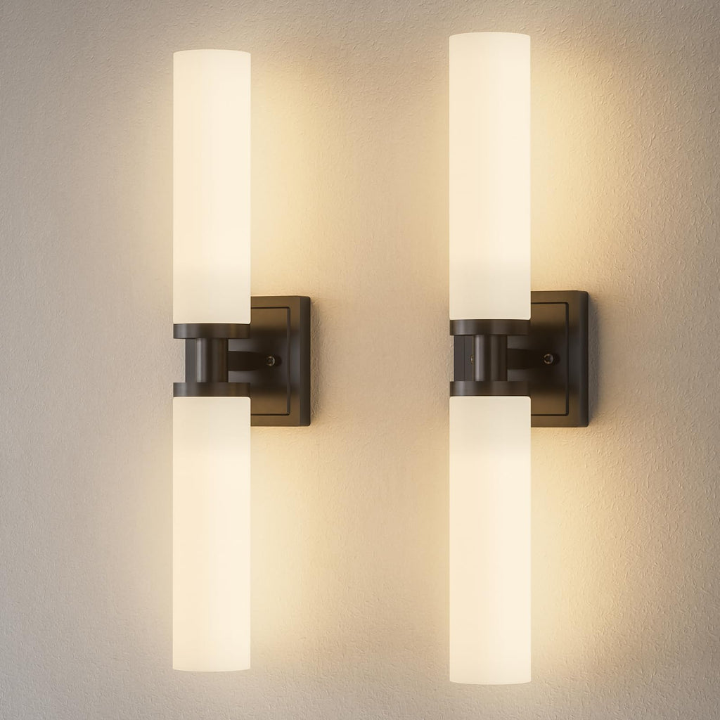 Modern Black Glass Wall Sconce Two‑Pack