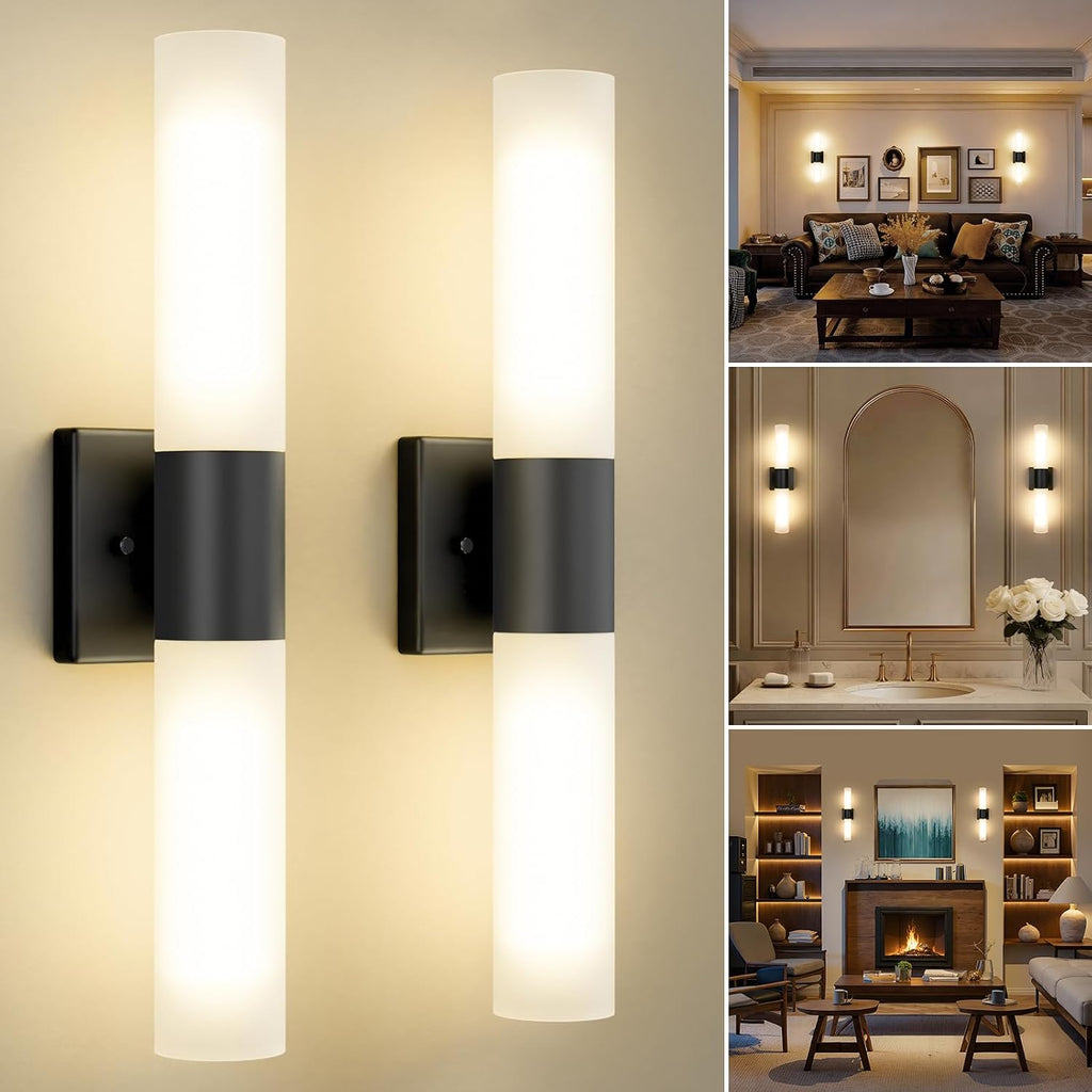 Black Frosted‑Glass Bathroom Sconce Pair