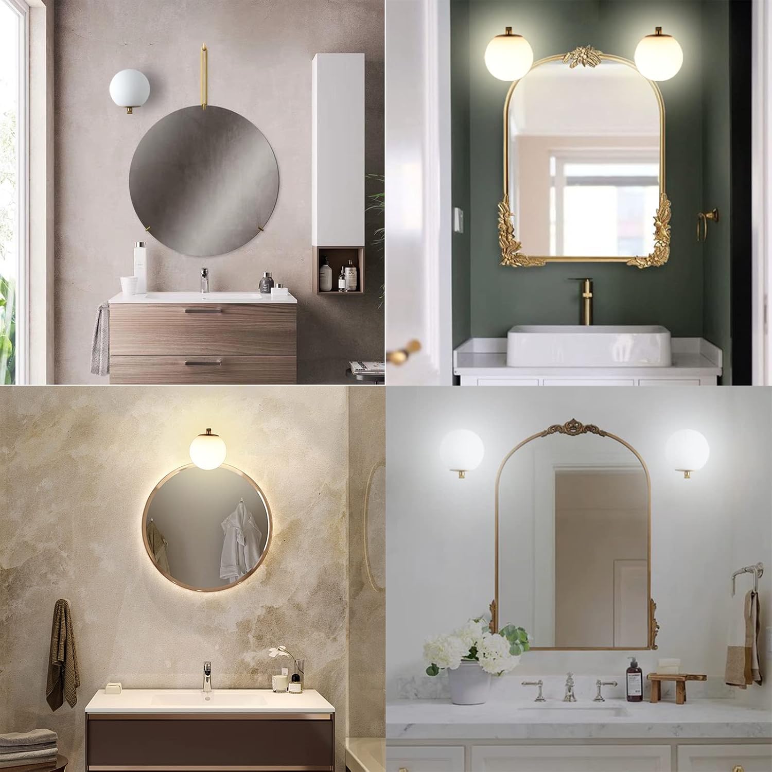 Modern Gold Globe Glass Wall Sconce Set