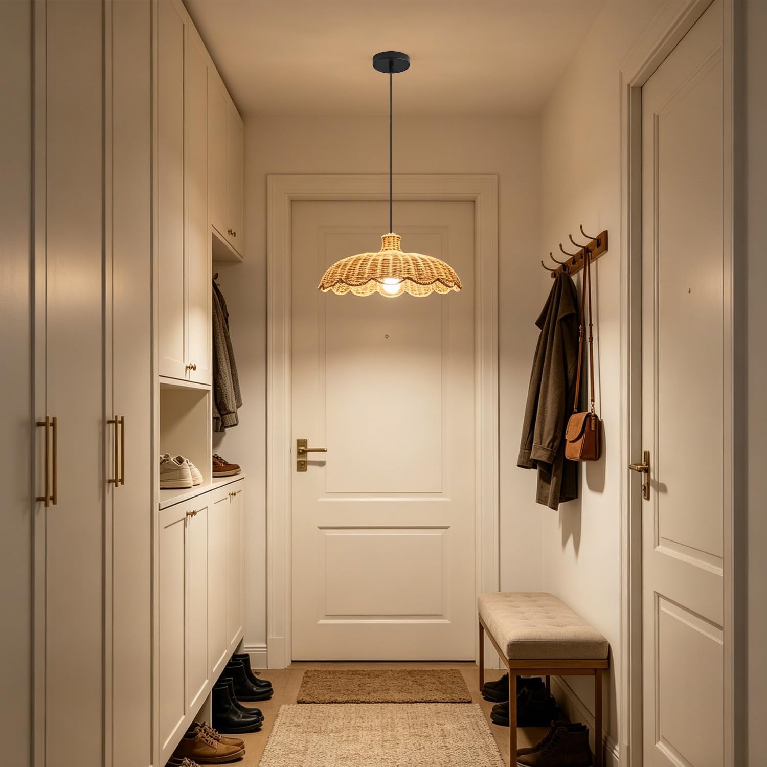 Scalloped Rattan Shade Dining‑Room Pendant Light