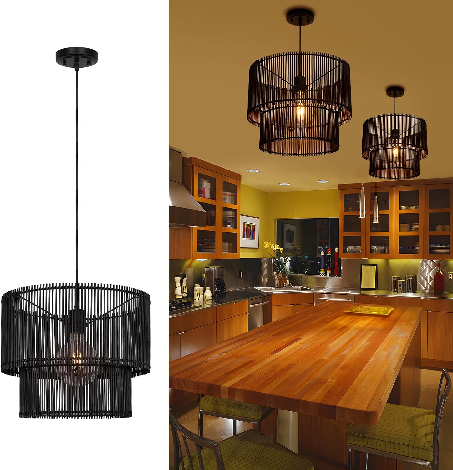 Natural Woven Rattan Hanging Pendant Light