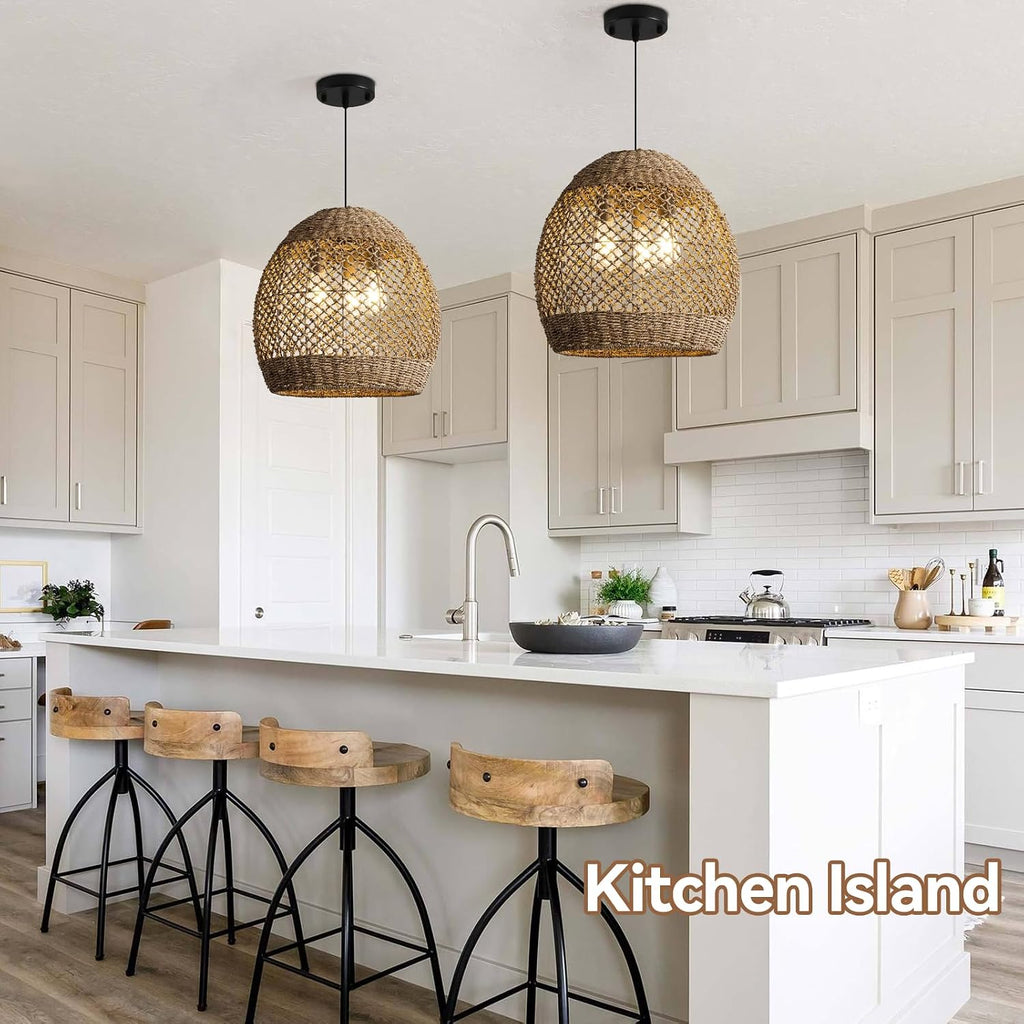 Hand‑Woven Rattan Hanging Pendant Light