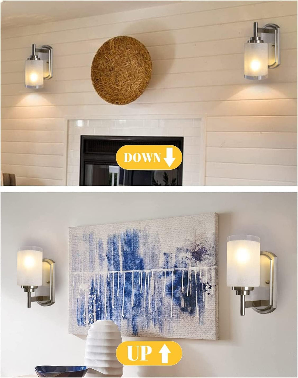 Glass Bathroom Wall Sconce Lighting Pair