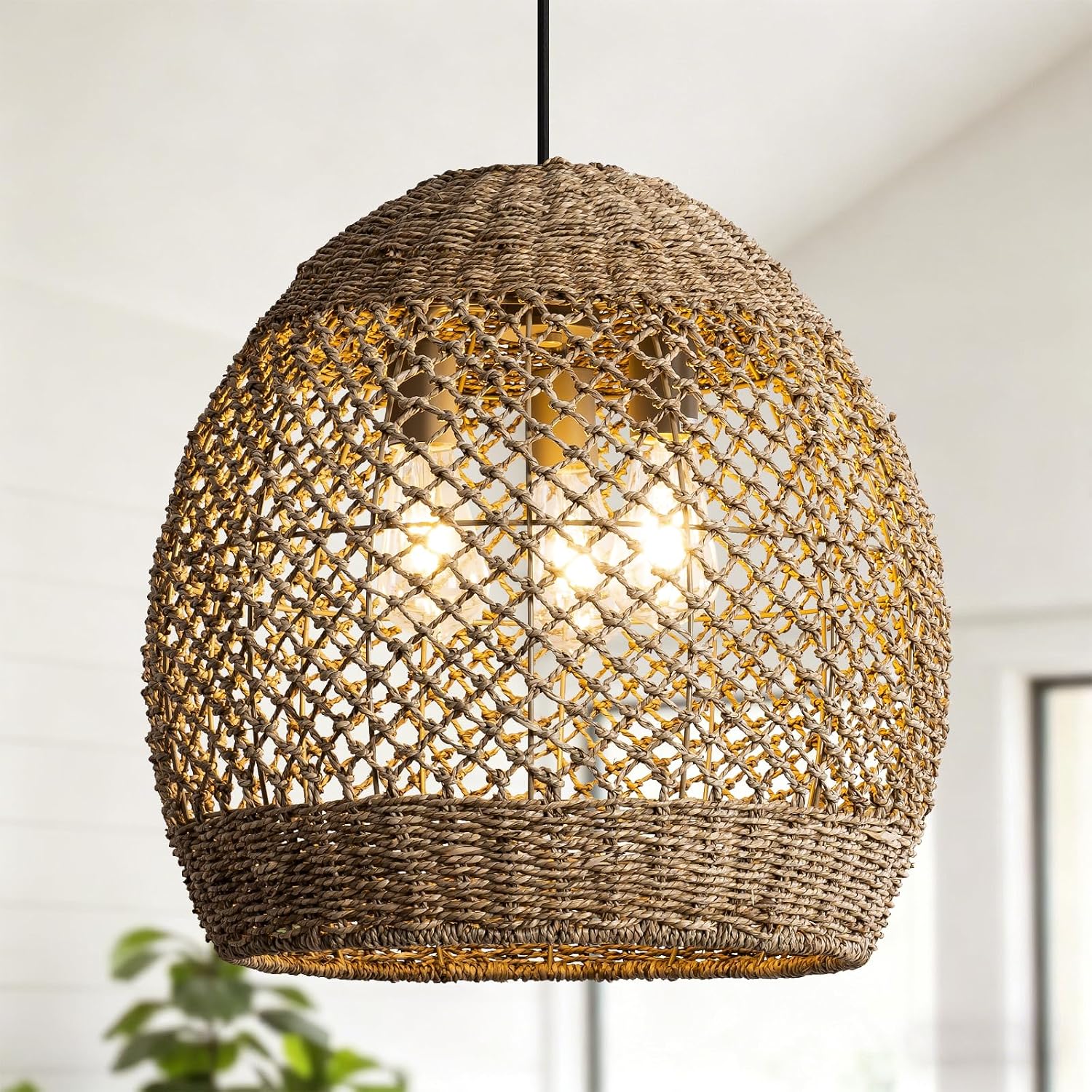 Hand‑Woven Rattan Hanging Pendant Light