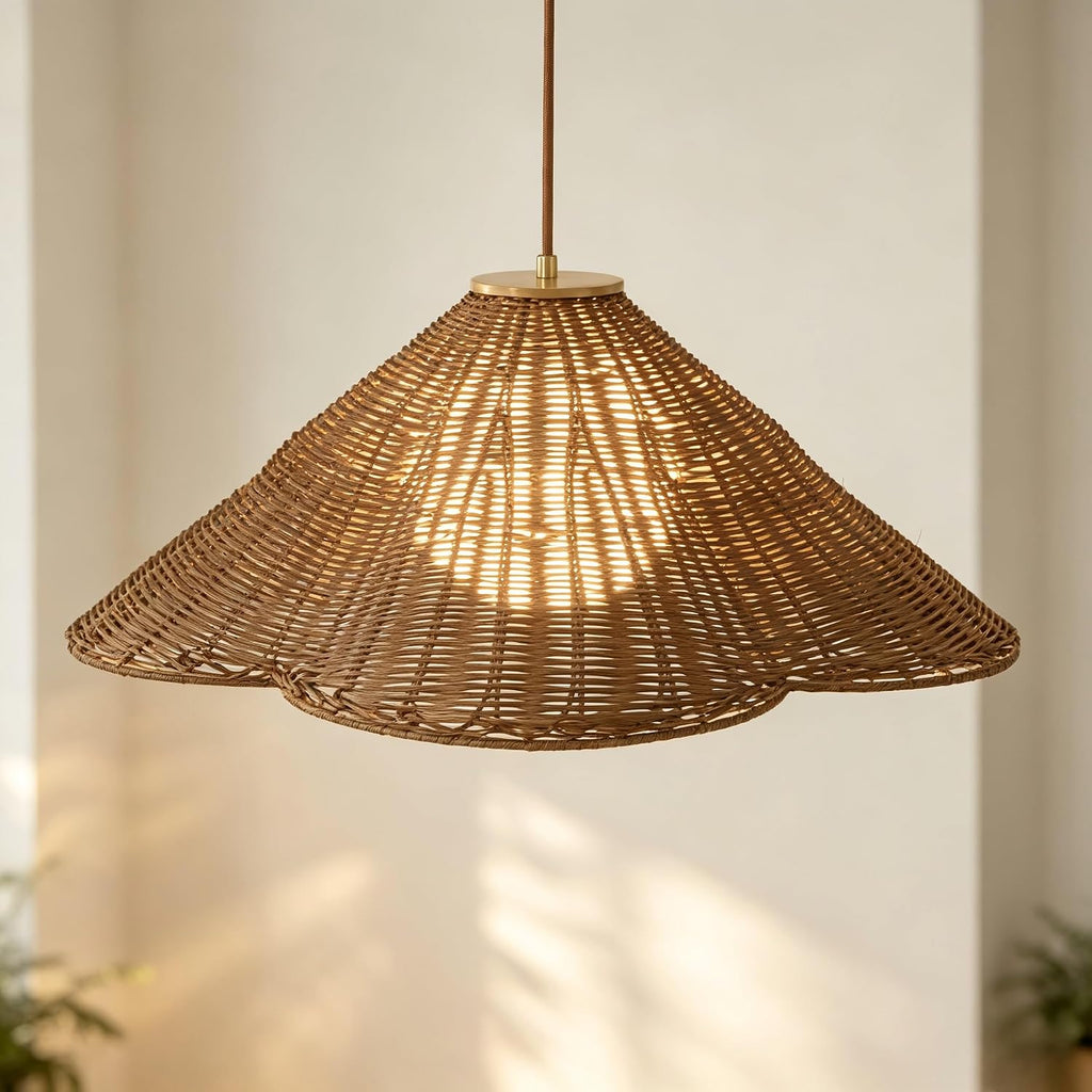 Hand‑Woven Boho Rattan Pendant Light Fixture