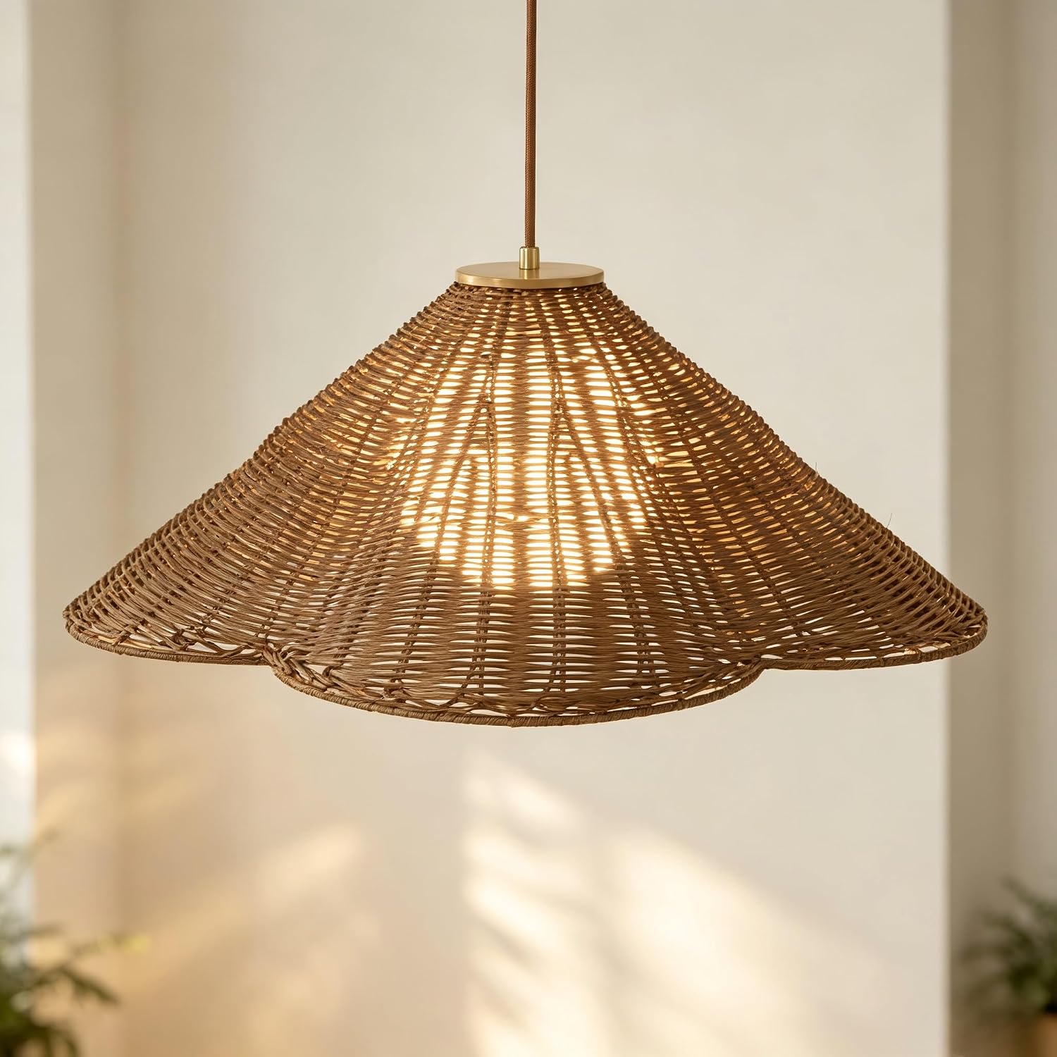 Hand‑Woven Boho Rattan Pendant Light Fixture