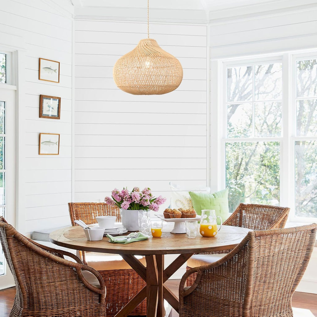 Hand‑Woven Rattan Boho Pendant Light