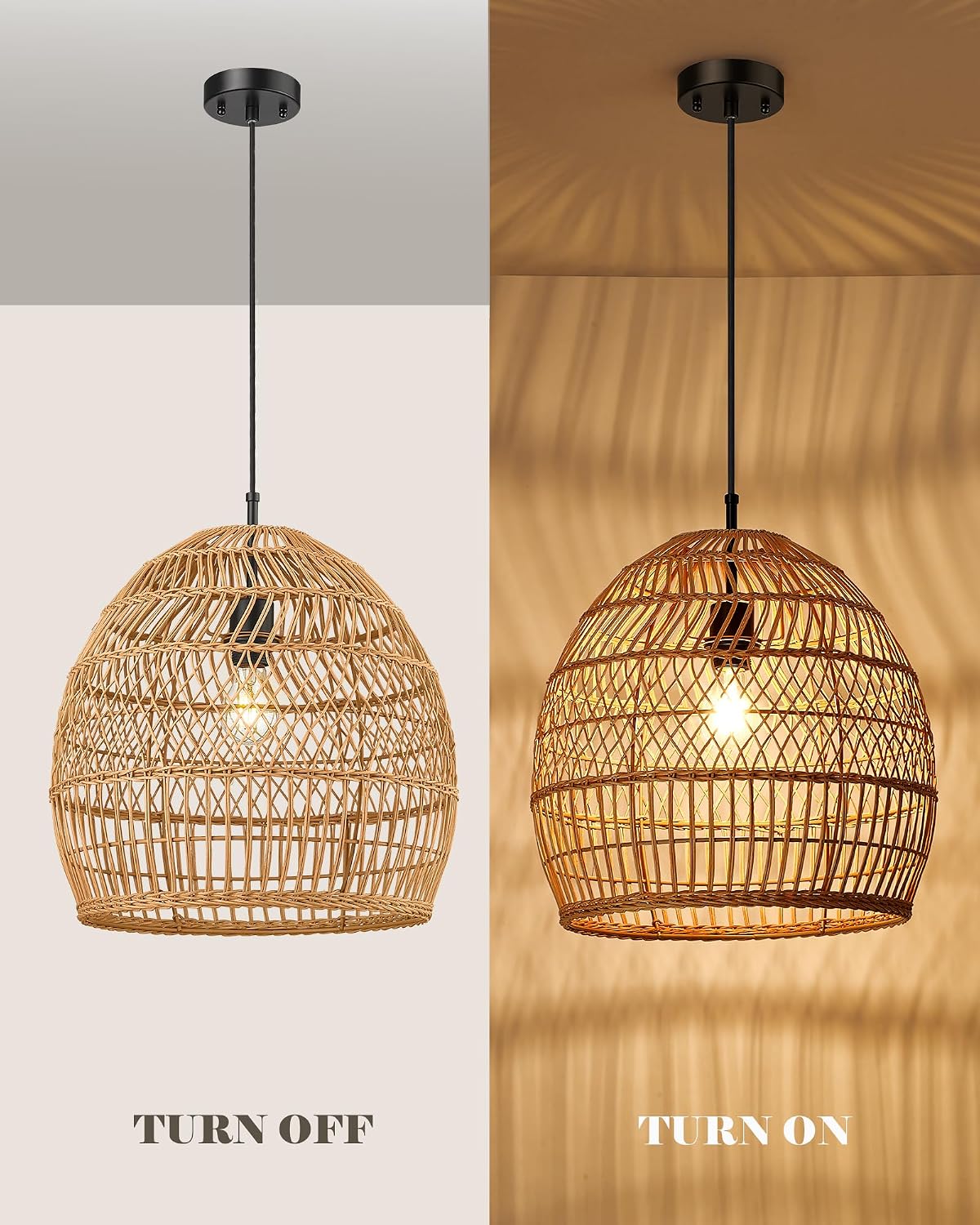 Hand‑Woven Boho Rattan Pendant Light Fixture