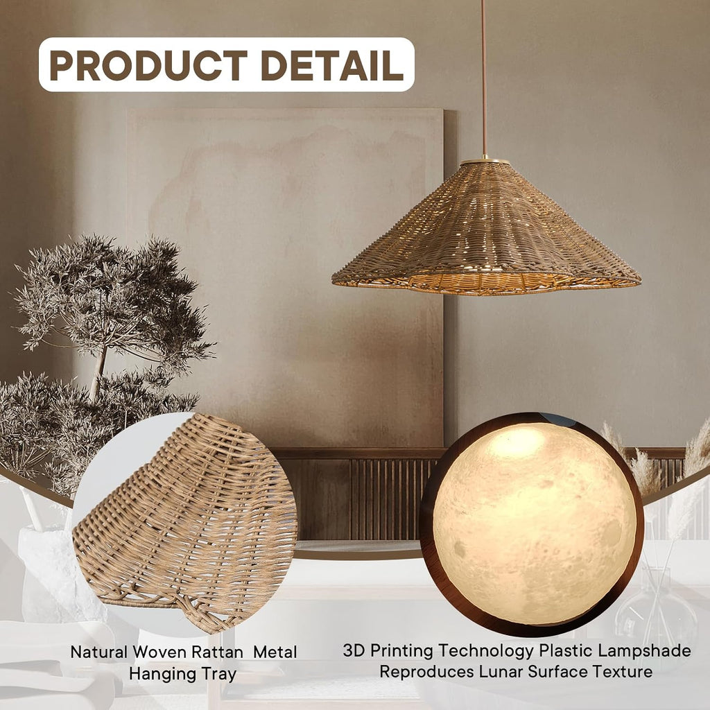 Hand‑Woven Boho Rattan Pendant Light Fixture